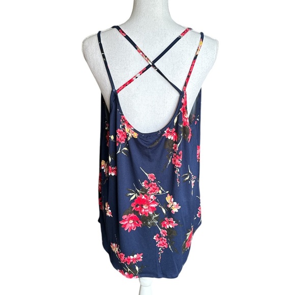 Papermoon Basima Back Detail Navy Floral Strappy Knit Tank Top Size 3X NWT - Picture 4 of 6